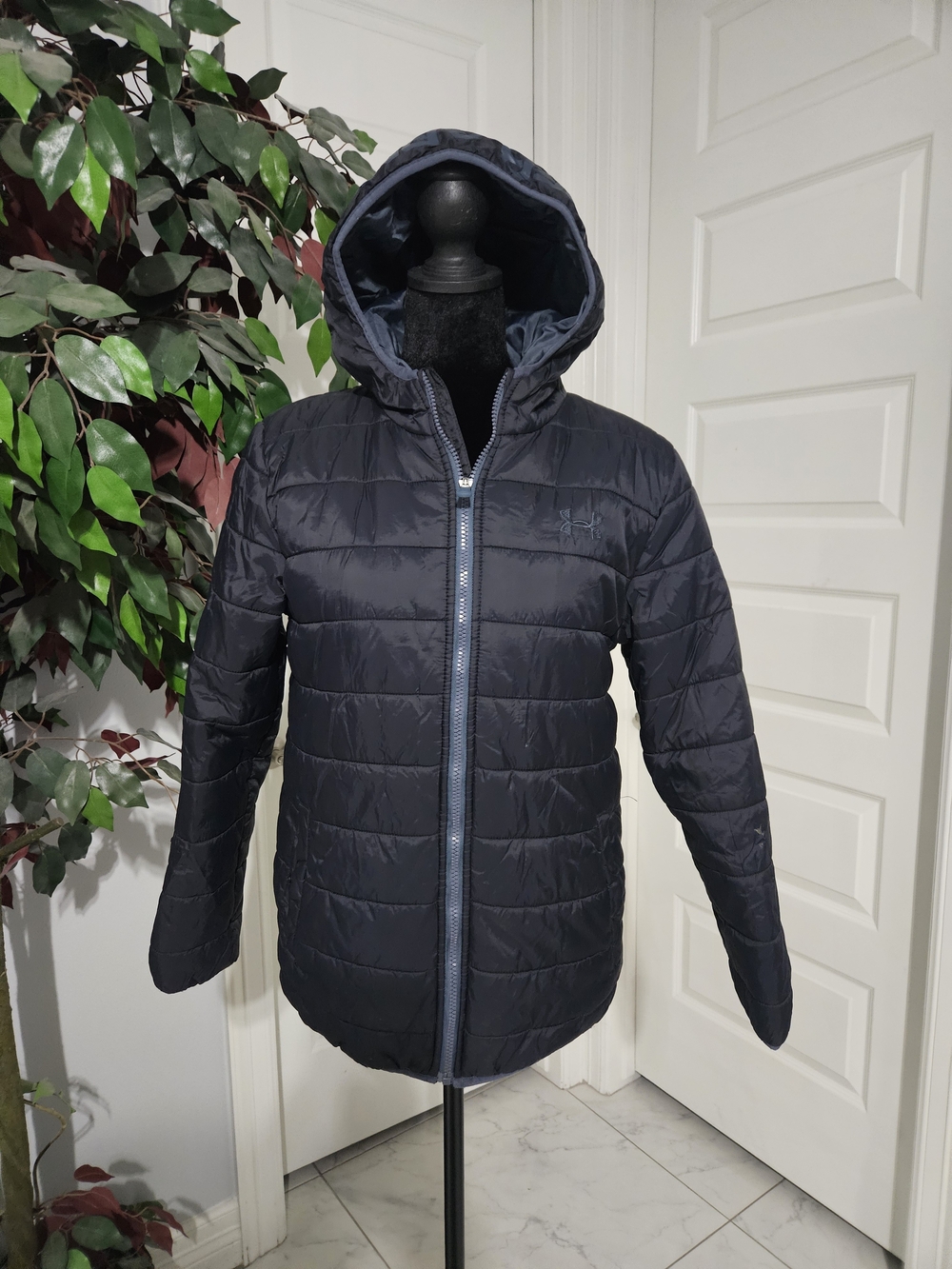Under Armour Navy Quilted Hooded Bomber Jacket